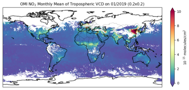 OMI tropospheric NO2 column Jan. 2019